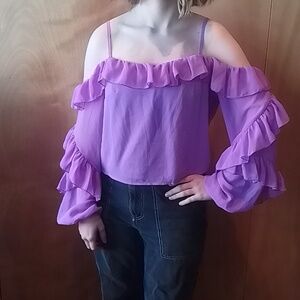 Purple off shoulder top w/lots of ruffles, from NastyGal size 6. NWOT